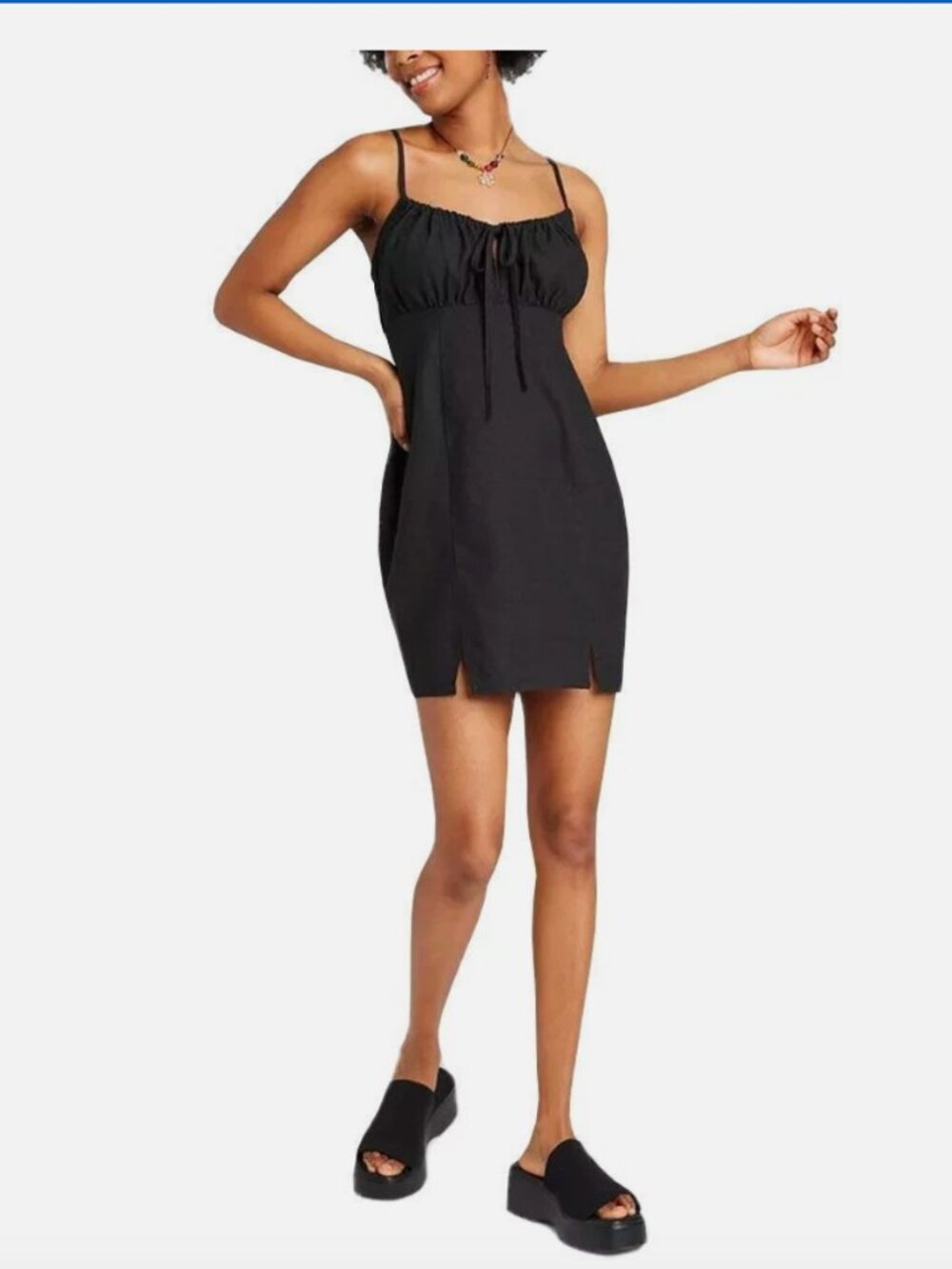 NWT Wild Fable Women's Ruched Linen Slip Dress Size XXS